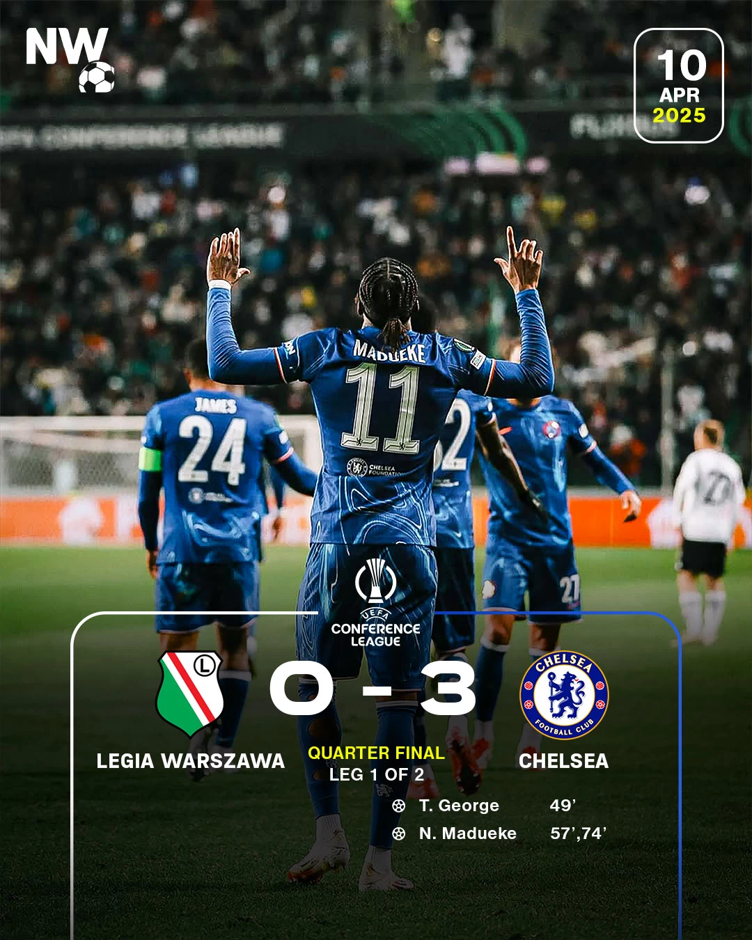 Chelsea Ganas! Tumbangkan Legia Warszawa
